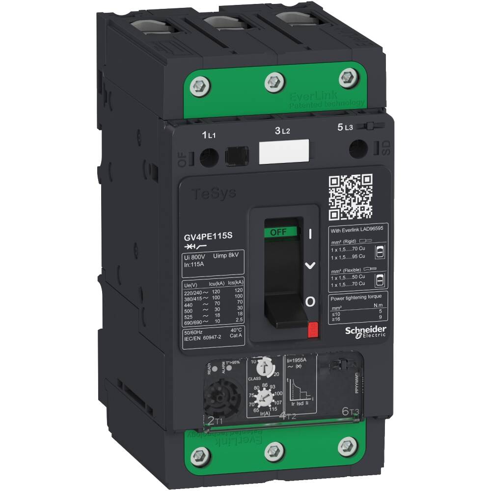 GV4PE115S - TeSys GV4 Motor Koruma Şalteri, 3 Kutuplu, 115 A, Icu 100 kA, Termik Manyetik, Everlink Bağlantısı - 1