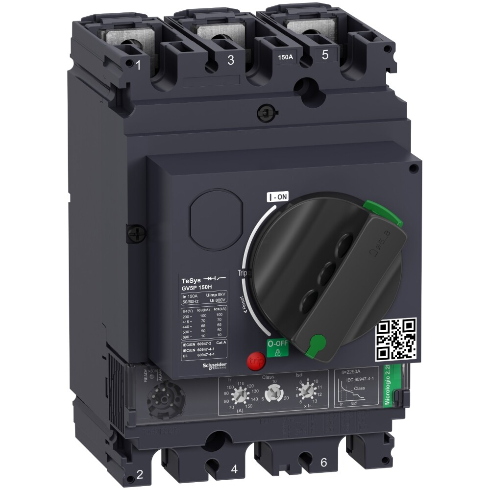 GV5P150H - Motor circuit breaker, TeSys GV5, 3P, 150A, Icu 70kA, thermal magnetic - 1