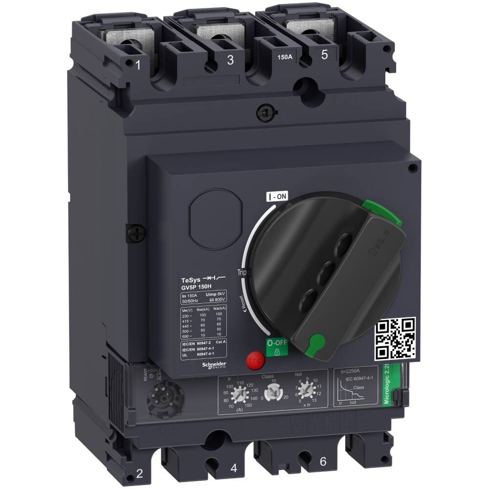 GV5P150H - Motor circuit breaker, TeSys GV5, 3P, 150A, Icu 70kA, thermal magnetic - 1