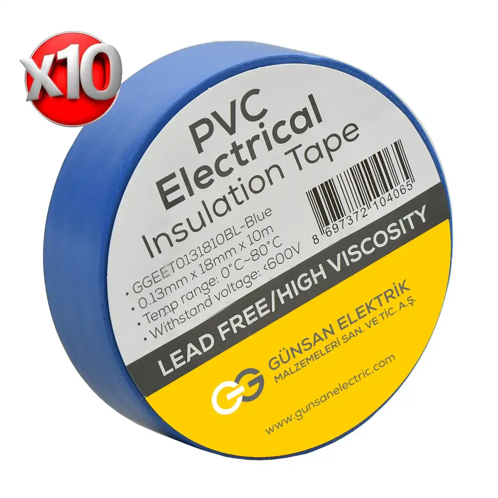 0.13mmX18mmX10m Electrical Tape White - 10 Piece Pack - Günsan